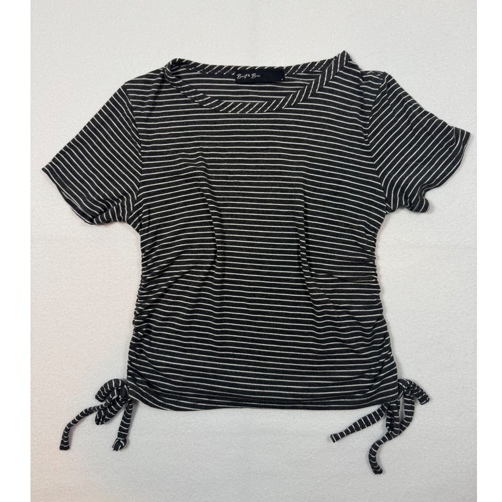 Indie Brit & Bri Striped Ruched Side Tie Top‎ Womens Small Black White